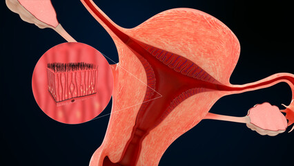 pseudostratified ciliated columnar epithelium tissue in female reproductive system 3d illustration - obrazy, fototapety, plakaty