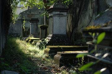Eternal Rest: A Serene Pathway Through an Old Cemetery.
