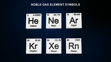 Noble gas element symbols 3d illustration
