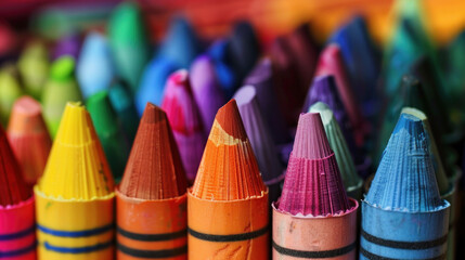 Colorful Creativity: Vibrant Crayons Poised for Artistic Expression.