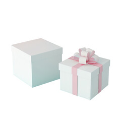 Two white boxes with pink bows