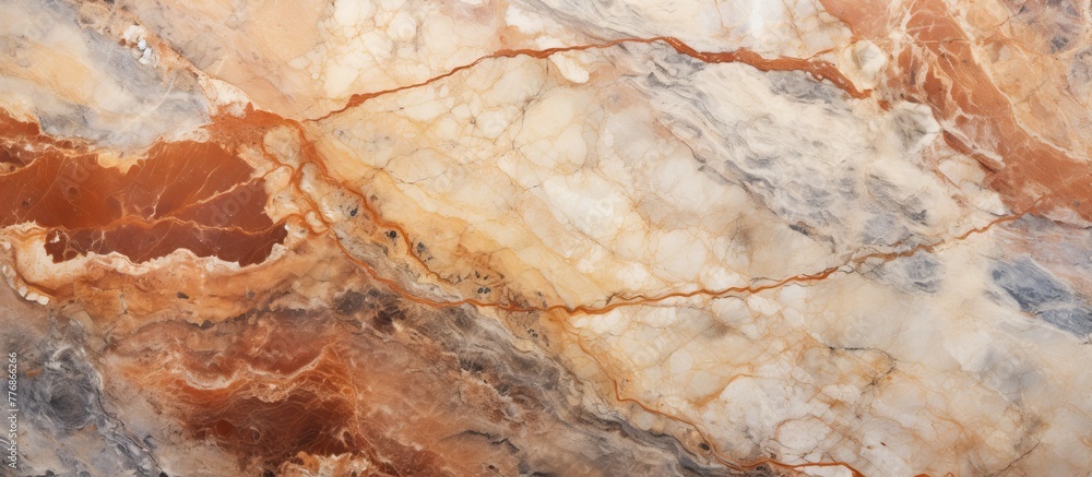 Poster detailed close up view of a marble slab featuring intricate brown and white patterns, perfect for in