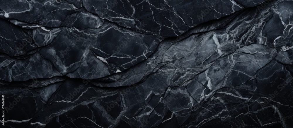 Aufkleber obsidian black marble texture in a close-up view, showcasing its intricate patterns and details on a
