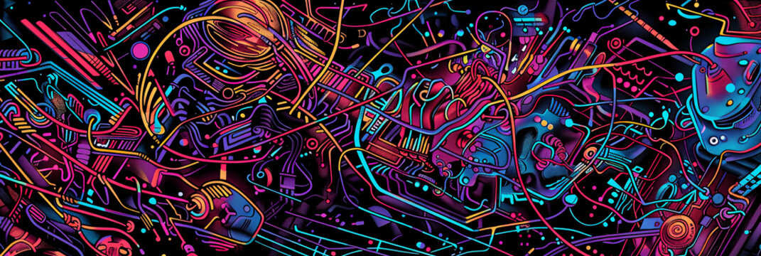 colorful psychedelic painting of the inside of an electronic machine, generative AI