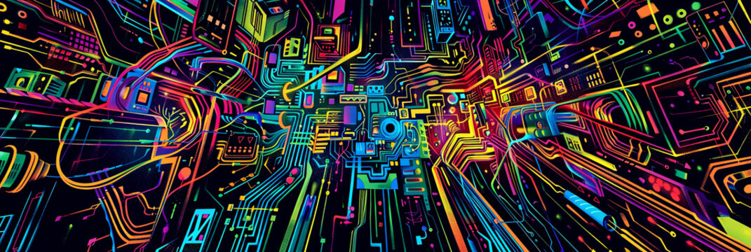 colorful psychedelic painting of the inside of an electronic machine, generative AI