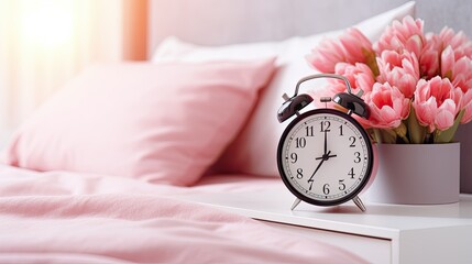 bedside pink alarm clock