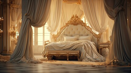 elegance blurred bed interior - obrazy, fototapety, plakaty