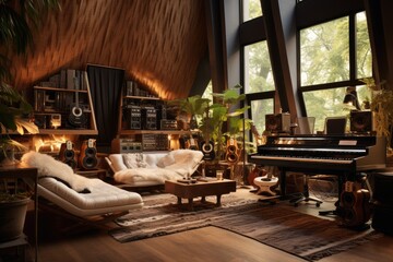 Fototapeta premium Recording studio, A tranquil recording studio with Zen-inspired elements , AI generated
