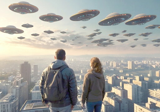 UFO大量出現を見る夫婦　Generative AI