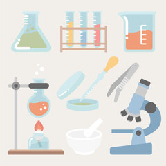 Science Laboratory flat design illustration vector icon set.