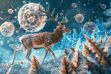 Artistic depiction of disrupted hormone molecules around wildlife stark impactful imagery 3d isolate modern styles - obrazy, fototapety, plakaty
