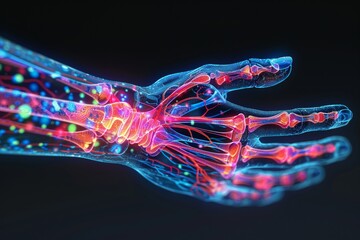 Crosssection illustration of a wrist affected by carpal tunnel syndrome , 3d illustrate, science color mood and tone - obrazy, fototapety, plakaty