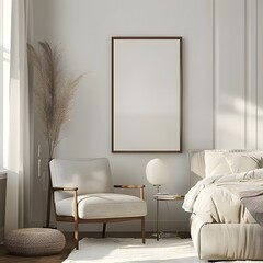 Frame mockup. Living room wall poster mockup. Interior mockup with house background. Modern interior design. 3D render	