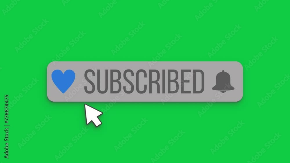 Poster video animation of an animated, floating subscribe button with a bell button on a green background. 