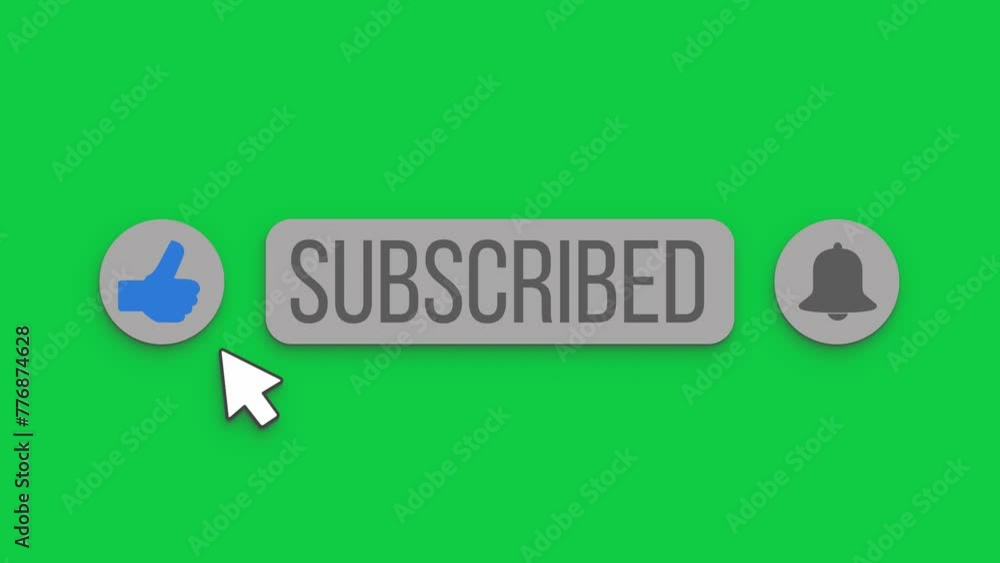 Aufkleber video animation of an animated, floating subscribe button with a bell button on a green background. 