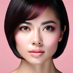 Pink Serenity: Beautiful Asian Female Models on Pink Background(Generative AI)