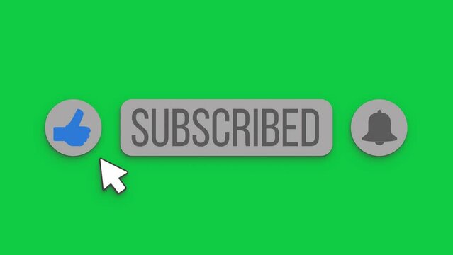 Video animation of an animated, floating subscribe button with a bell button on a green background. - Suitable for video blog. 