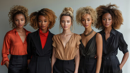 Fototapeta premium A group of women with different hair colors and styles are posing for a photo
