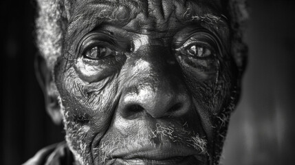 A black and white portrait of an elderly Black man his weathered face a reflection of a life filled...