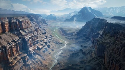 An awe-inspiring view of a canyon stretching out as far as the eye can see, with rugged cliffs and...