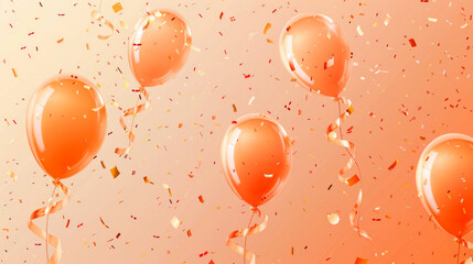Happy birthday vector illustration. Confetti and ribbons gold orange balloon, confetti, design template for birthday celebration. art