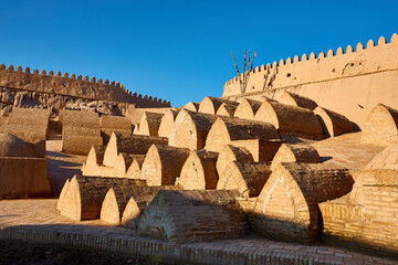 Cemetery monument near city wall in Khiva - 776879278