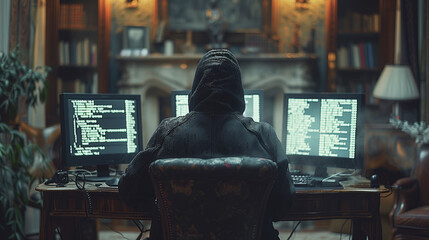 Hacker man in a Futuristic Setting