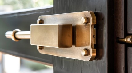 A close-up on a creatively designed hasp, merging inspired design with top-notch security for window and door protection - obrazy, fototapety, plakaty