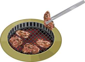 肉を焼いているイラスト