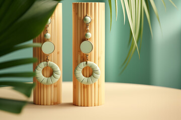 The earrings are green and have a circular design