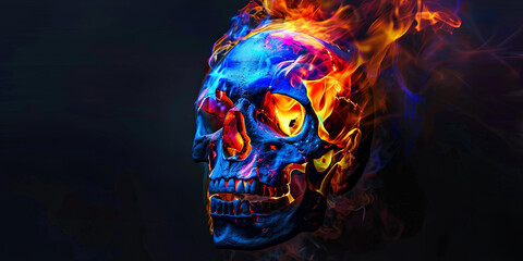 colorful skull made of fire, generative AI
