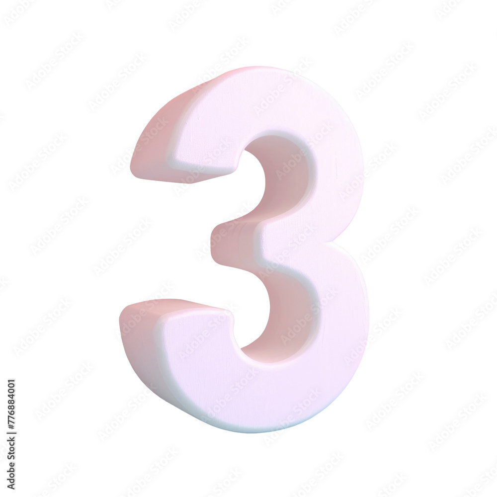 Poster a close up of a white number three on a transparent background