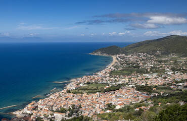 Fototapeta na wymiar Cilento coast. Aerial view of Santa Maria di Castellabate and Punta Tresino