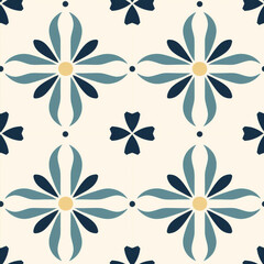 A pattern of blue and yellow flowers on a clean white backdrop