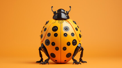 The gentle curve of a ladybird's back, its spots perfectly symmetrical, rendered in clay against a soft yellow background, highlighting the harmony and balance in nature's designs.