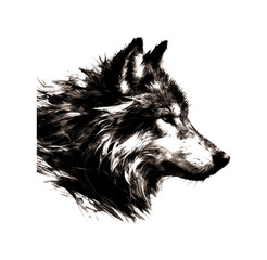 wolf face grunge texture, view from side - black on white background (artwork 1)