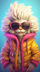 Obraz premium A cartoonish animal wearing sunglasses and a pink jacket