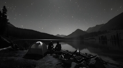 Mountain Whispers: Nightfall by the Alpine Lake