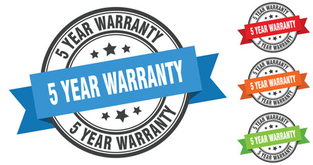 5 year warranty stamp. round band sign set. label