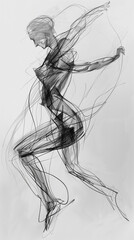 Dynamic Figure Drawing, Energetic Movement Sketch in Charcoal