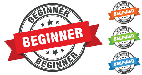 beginner stamp. round band sign set. label