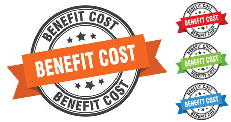 benefit cost stamp. round band sign set. label
