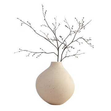 White vase with a branch on Transparent Background