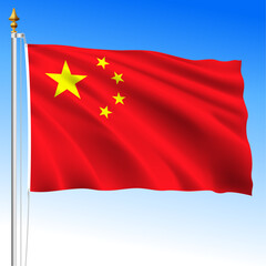 China official national waving flag, asiatic country, vector illustration