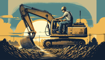 Construction site related concept vector illustration - obrazy, fototapety, plakaty