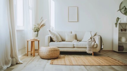 Modern apartment bright interior minimalistic scandinavian design, professional photo 