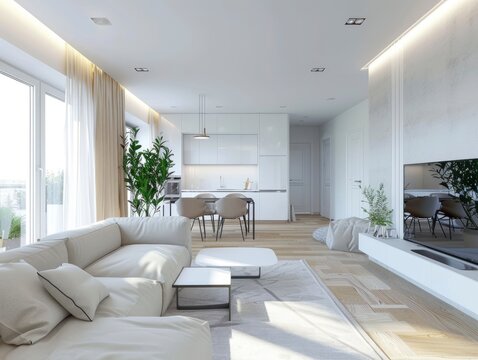 Modern apartment bright interior minimalistic scandinavian design, professional photo