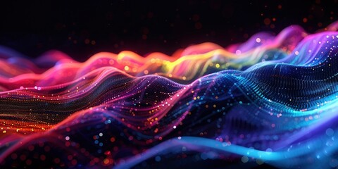 Stunning abstract multicolor spectral lines of light as data flow concept, dark background - obrazy, fototapety, plakaty