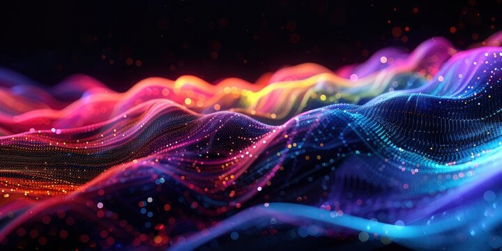 Stunning abstract multicolor spectral lines of light as data flow concept, dark background