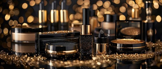 Black and gold cosmetic grandeur beauty with a statement - obrazy, fototapety, plakaty